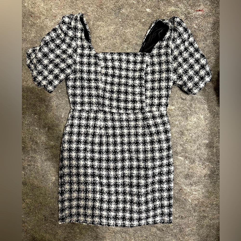 MYSTERIOUS NIGHT PUFF SLEEVE BLACK TWEED DRESS - NWT Pink Lily
